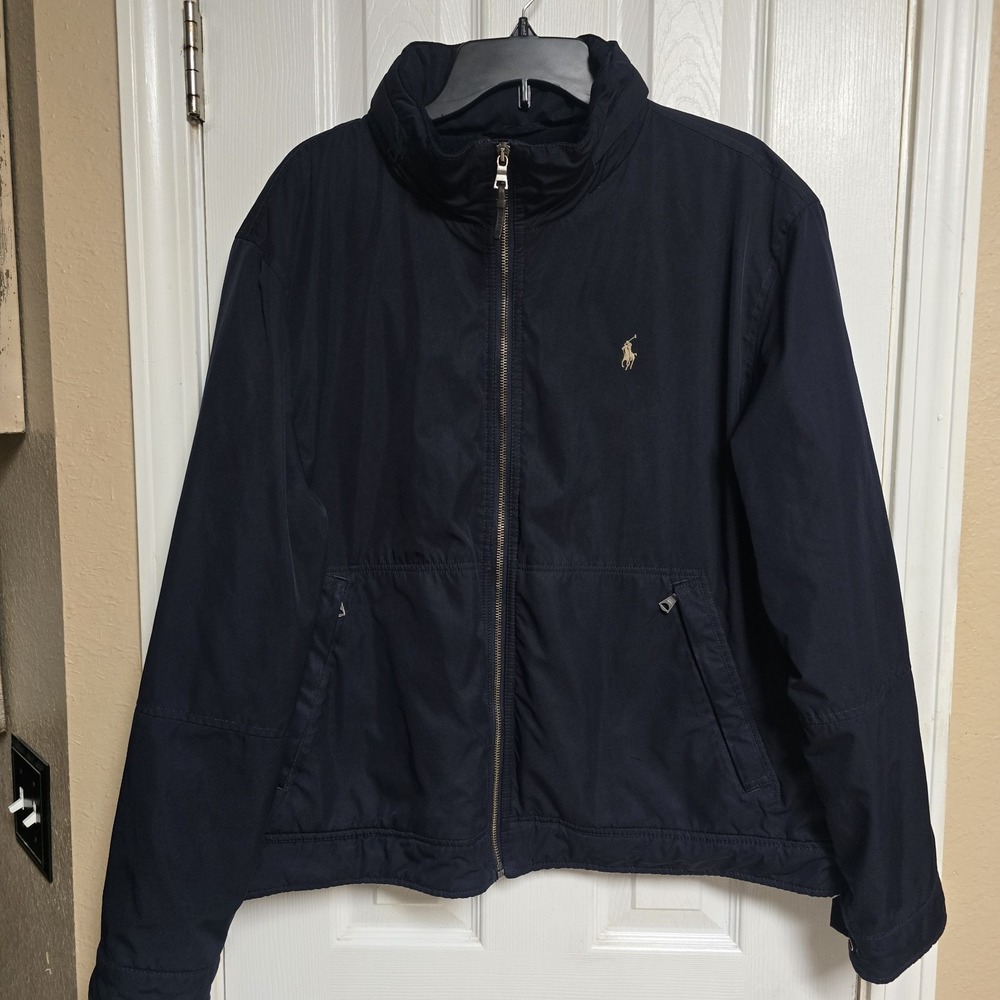 Vintage Polo Ralph Lauren Jacket Mens XL Fleece Lined Hidden Hood Navy